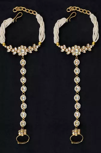 White gold finish kundan hathphool