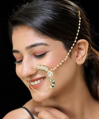 Green gold finish kundan nath 1