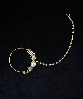 Green gold finish kundan nath 2