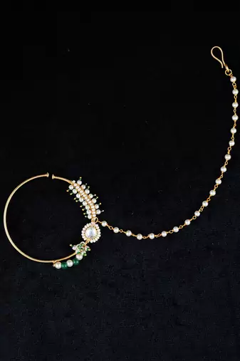 Green gold finish kundan nath