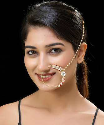 Red gold finish kundan nath 1