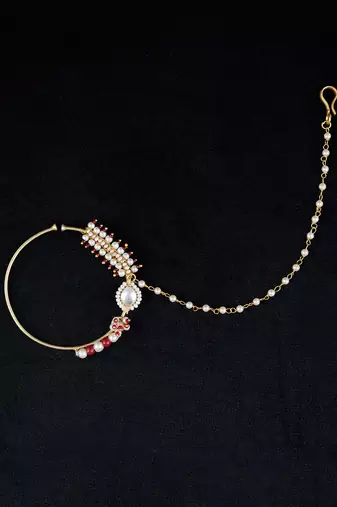 Red gold finish kundan nath