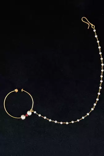 Red gold finish kundan nath