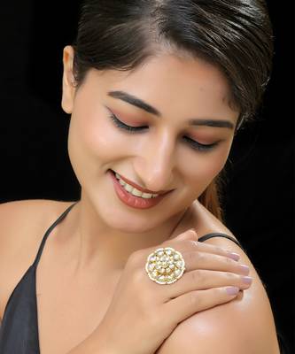 White gold finish kundan ring 1