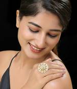 White gold finish kundan ring