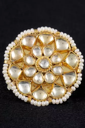 White gold finish kundan ring