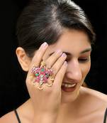 Red gold finish kundan ring