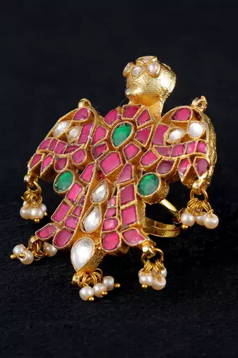 Red gold finish kundan ring