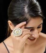 White gold finish kundan mother of pearls ring