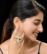 White gold finish kundan mother of pearls ring