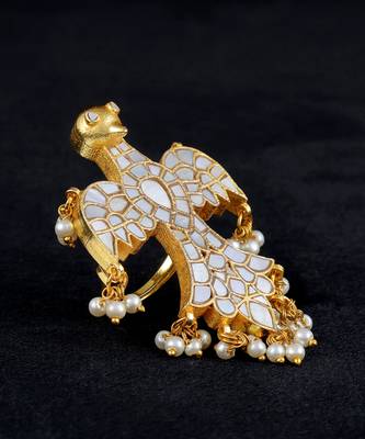 White gold finish kundan mother of pearls ring 3