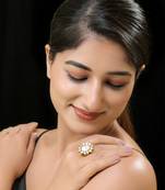 White gold finish kundan mother of pearls ring