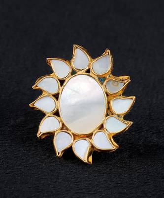 White gold finish kundan mother of pearls ring 2