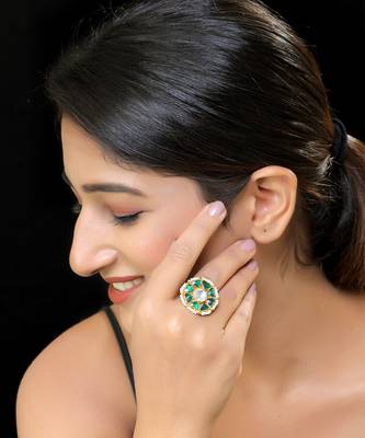 Green gold finish kundan ring 1