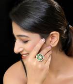 Green gold finish kundan ring