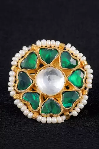 Green gold finish kundan ring