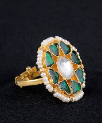 Green gold finish kundan ring 3