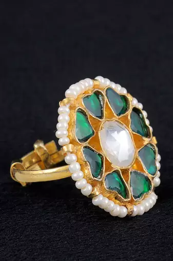 Green gold finish kundan ring