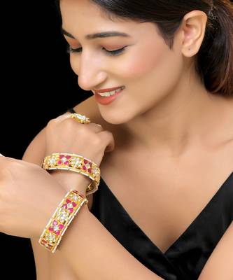 Red gold finish kundan bangles 1