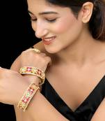 Red gold finish kundan bangles