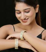 White gold finish kundan mother of pearl bangles