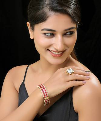 Red gold finish kundan mother of pearl bangles 1