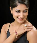 Red gold finish kundan mother of pearl bangles