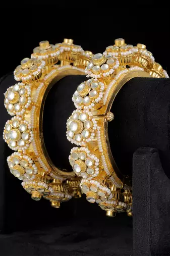 Gold finish kundan bangles