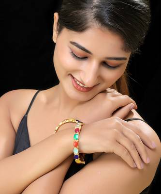 Gold finish kundan navratan bangles 1