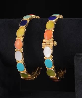Gold finish kundan navratan bangles 2