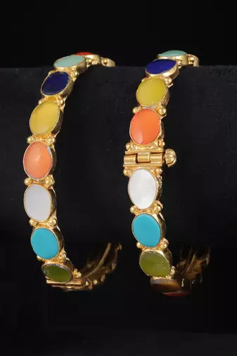 Gold finish kundan navratan bangles