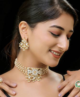 White gold finish kundan necklace set 1