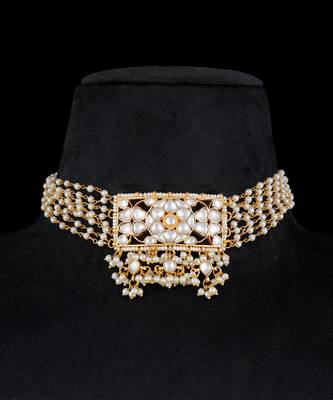 White gold finish kundan necklace set 2