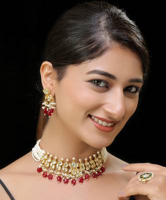 Red gold finish kundan necklace set 1