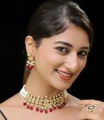 Red gold finish kundan necklace set