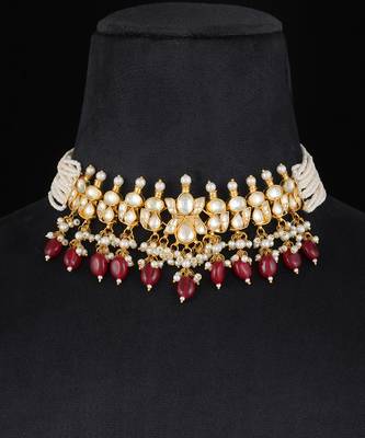 Red gold finish kundan necklace set 2