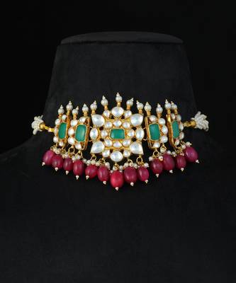Green gold finish kundan necklace set 2