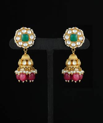 Green gold finish kundan necklace set 3