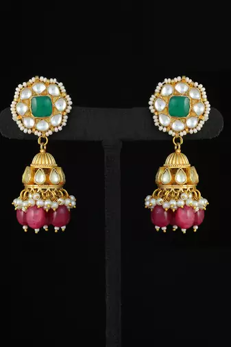 Green gold finish kundan necklace set