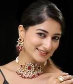 Red gold finish kundan necklace set