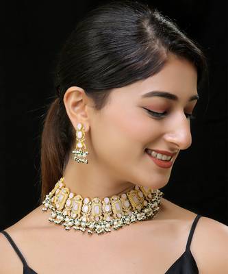 Pink gold finish kundan necklace set 1