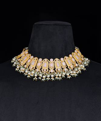 Pink gold finish kundan necklace set 2