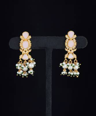 Pink gold finish kundan necklace set 3