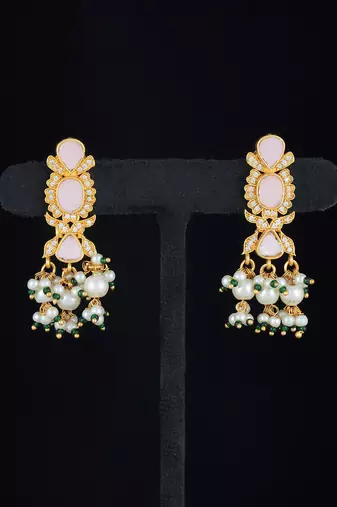 Pink gold finish kundan necklace set