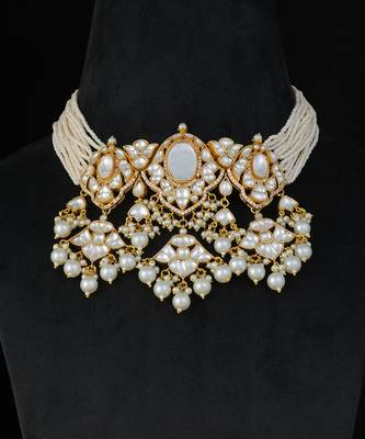 White gold finish kundan necklace set 2