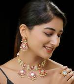 Red gold finish kundan necklace set