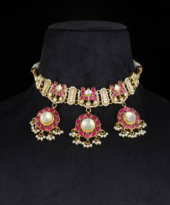 Red gold finish kundan necklace set 2