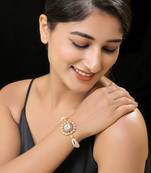 Peach gold finish kundan bracelet