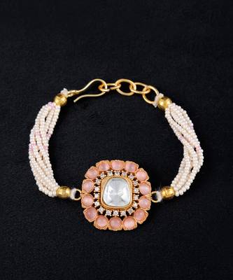 Peach gold finish kundan bracelet 2