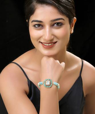 Aqua gold finish kundan bracelet 1